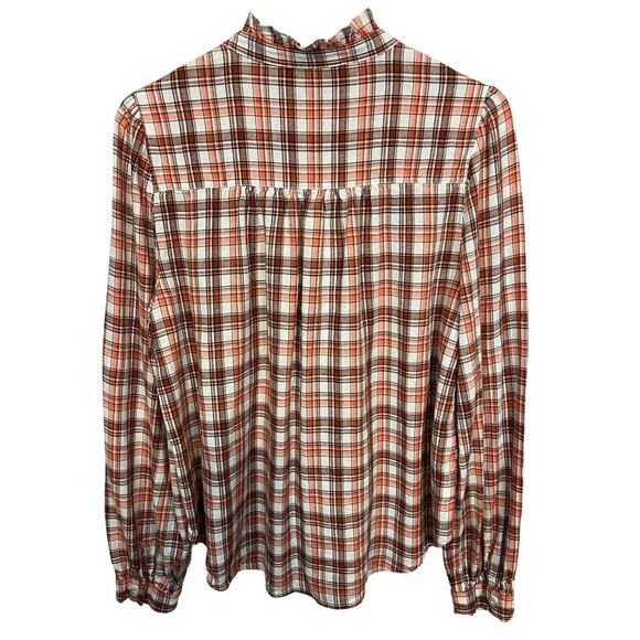 Loft Plaid Ruffle Cottagecore Button Front Blouse Size Small - Picture 2 of 4